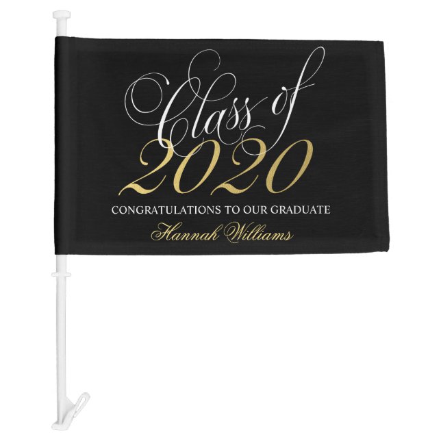 Script Black Gold Class of 2020 Graduation Car Flag (Front)