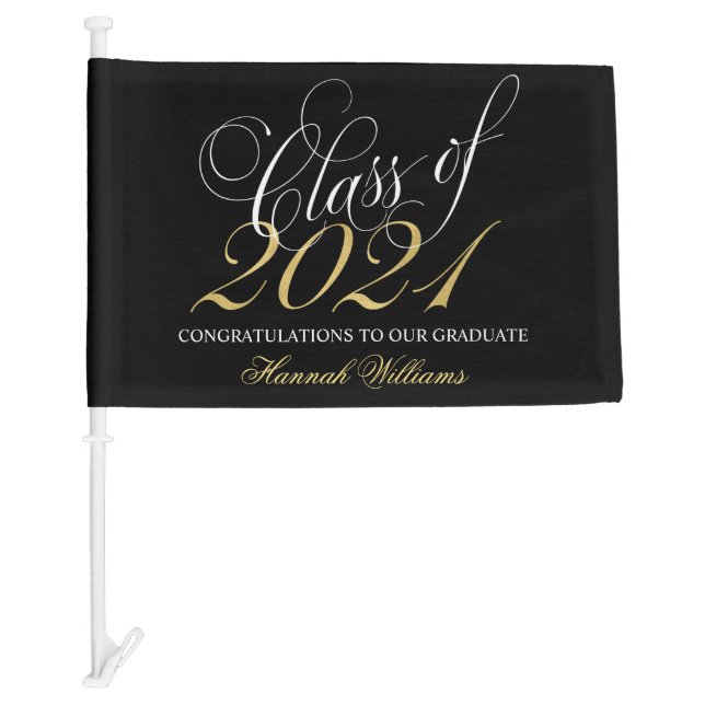 Script Black Gold Class of 2021 Graduation Car Flag (Front)
