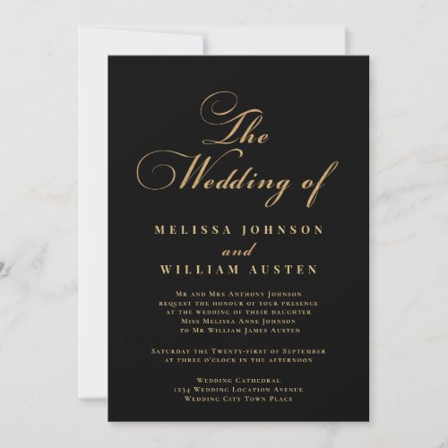 Script Black Gold Wedding Invitation