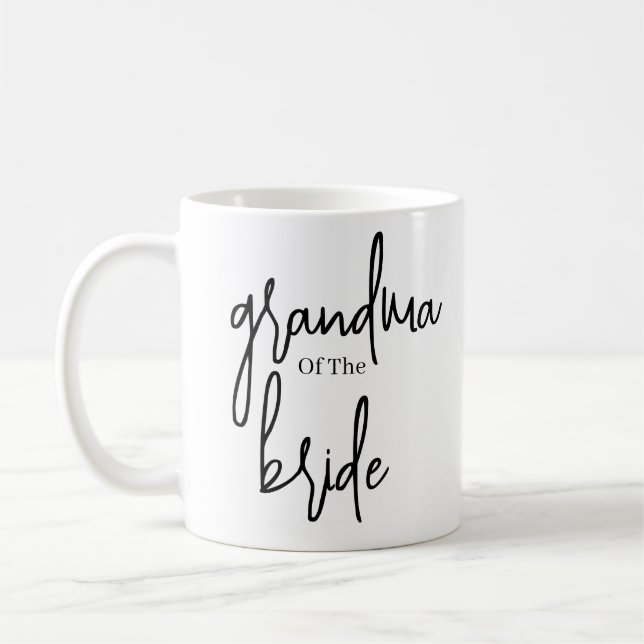 Script Black Grandma of the bride wedding  Coffee Coffee Mug (Left)