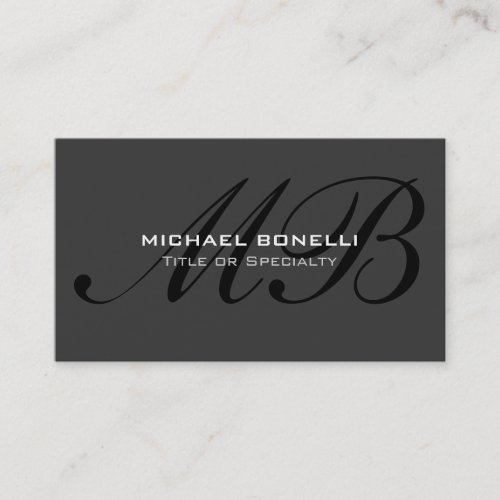 Script black monogram gray trendy business card