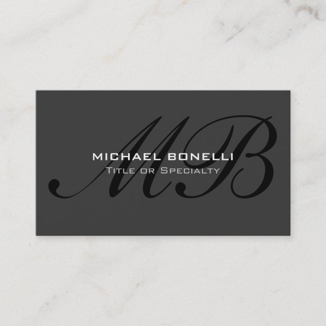 Script black monogram gray trendy business card (Front)
