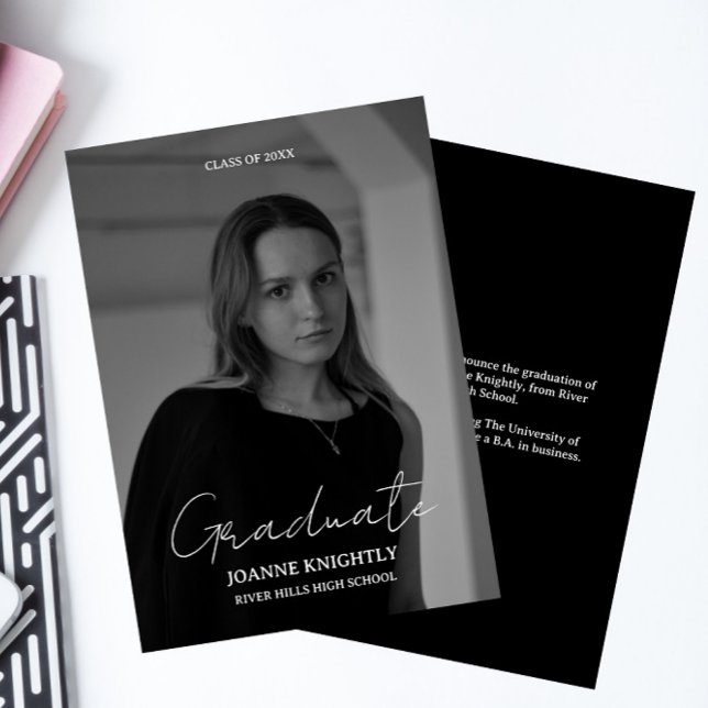 Script Black Themed Photo Graduation Invitations (Creator Uploaded)