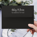 Script Black Wedding Return Address Envelope<br><div class="desc">Chic, modern and simple wedding return address envelope with your names in off-black elegant handwritten script calligraphy on a jet black background. Simply add your names and address. Exclusively designed for you by Happy Dolphin Studio. If you need any help or matching products please contact us at through our store...</div>