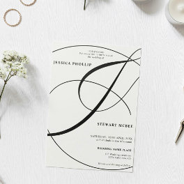 Script black white all in one calligraphy wedding invitation