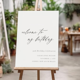 Script Black White Any Age Birthday Welcome Foam Board