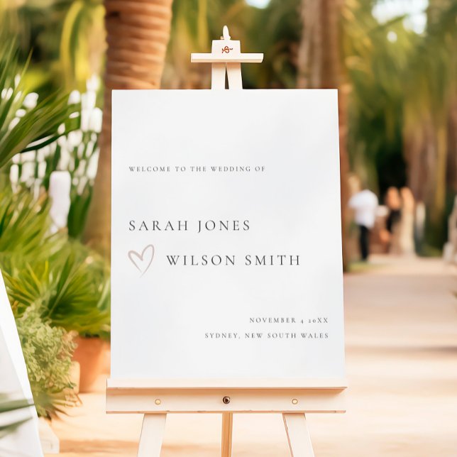 Script Black White Blush Heart Wedding Welcome Foam Board (Creator Uploaded)