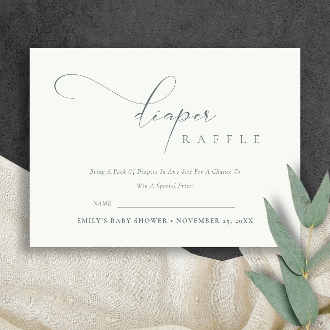 Script Black White Diaper Raffle Baby Shower Enclosure Card (Creator Uploaded)