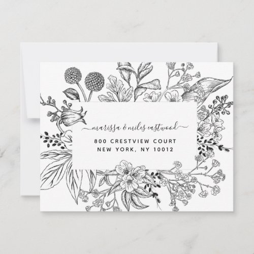 Script Black White Floral Botanical Personalized N Note Card