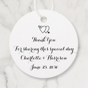 Script black white hearts Wedding gift Favor Tags