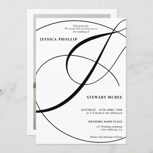 Script black white photo calligraphy wedding invitation - Chic and elegant black and white calligraphy wedding invitation with and flourish ampersand , add your photo. With a beautiful brush calligraphy script.