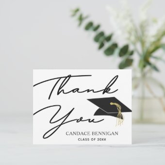 Script Black White Photo Graduation Thank You Postcard | Zazzle