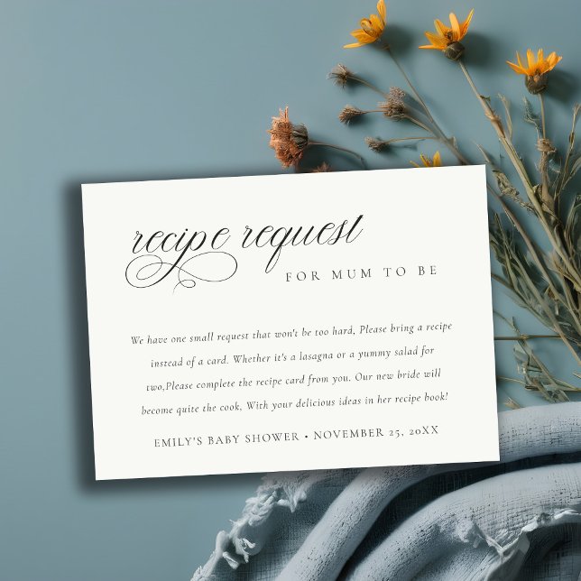 Script Black White Recipe Request Baby Shower Enclosure Card (Creator Uploaded)