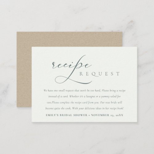 Script Black White Recipe Request Bridal Shower Enclosure Card
