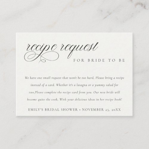 Script Black White Recipe Request Bridal Shower Enclosure Card