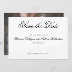 Script Black White Wedding Save the Date Photo Announcement