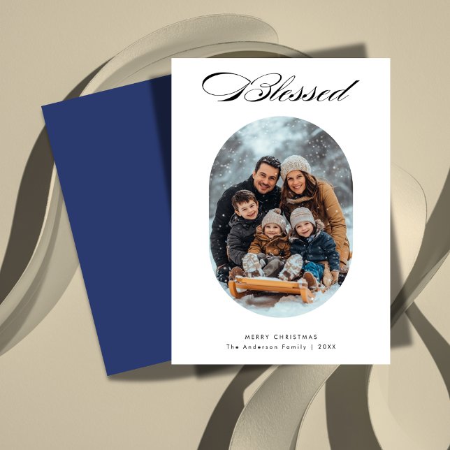 Script Blessed Modern Religious Christmas Photo Holiday Card (Creator Uploaded)