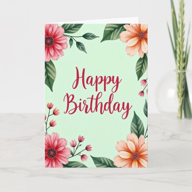 Script Blossom Birthday Card (Front)
