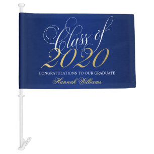 Script Blue Gold Class of 2020 Graduation Car Flag