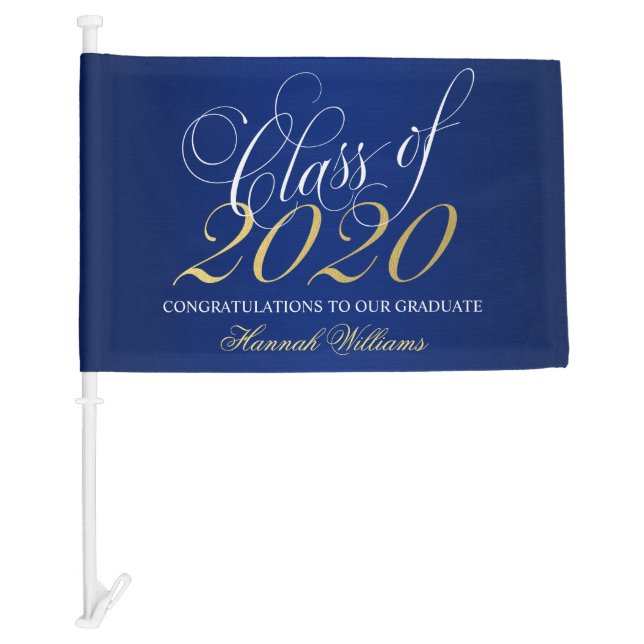 Script Blue Gold Class of 2020 Graduation Car Flag (Front)
