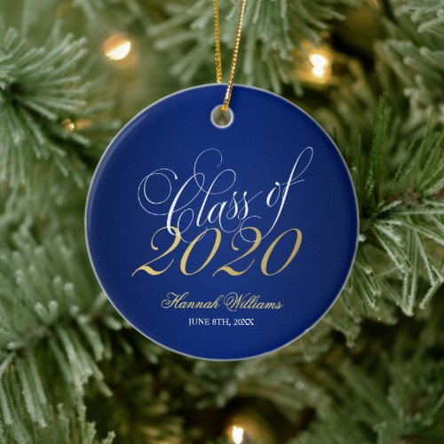 Script Blue Gold Class of 2020 Graduation Ceramic Ornament