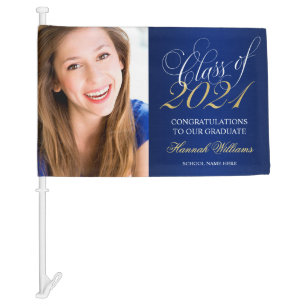 Script Blue Gold Class of 2021 Graduation Photo Car Flag