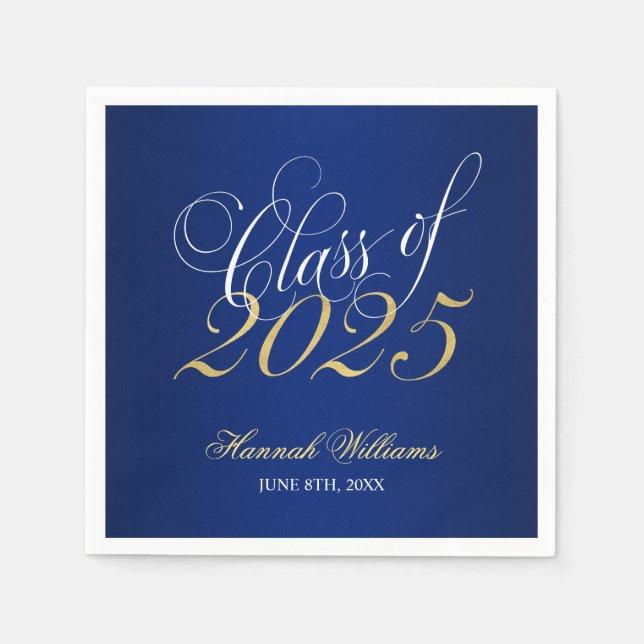Script Blue Gold Class of 2025 Graduation Napkins (Front)