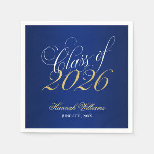 Script Blue Gold Class of 2026 Graduation Napkins
