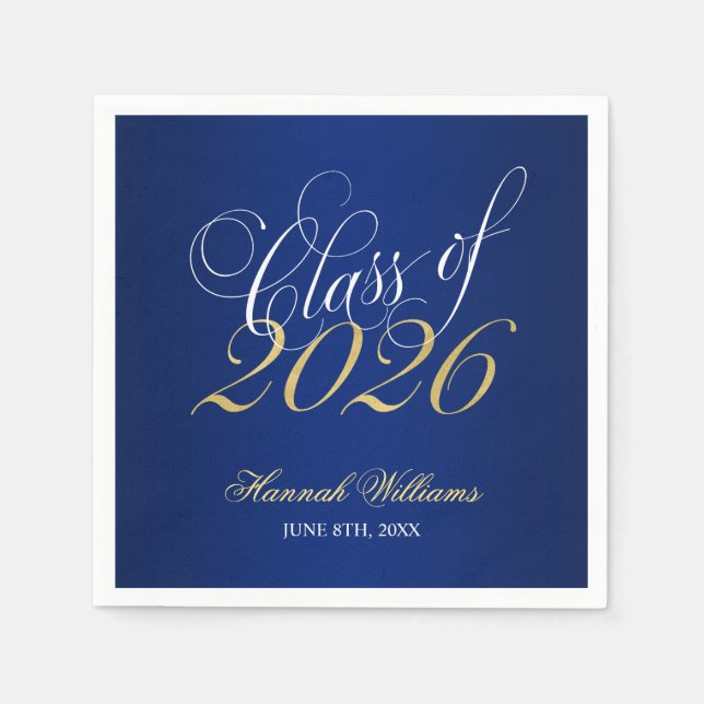 Script Blue Gold Class of 2026 Graduation Napkins (Front)