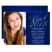 Script Blue Gold Photo Graduation Announcement