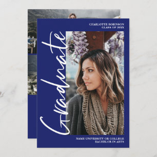  Script blue graduate photo graduation Invitation