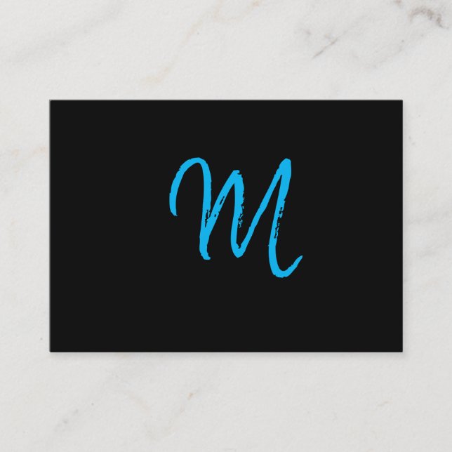 Script Blue Monogram on Black Business Card (Front)