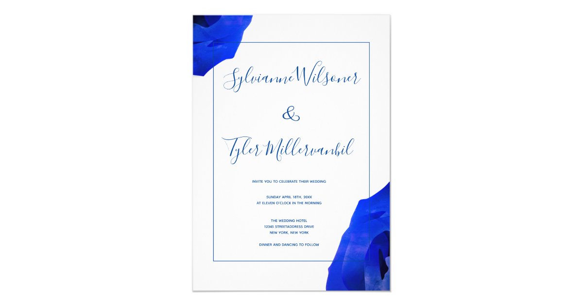 Script Blue White Abstract Corners Open Wedding Invitation Zazzle