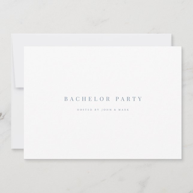 Script Blue & White Bachelor party Invitation Card (Front)