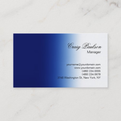 Script Blue White Plain Simple Business Card