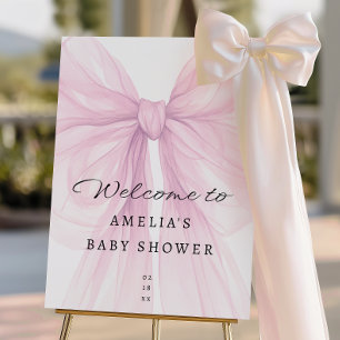 Script Blush Bow Welcome Baby Shower Sign