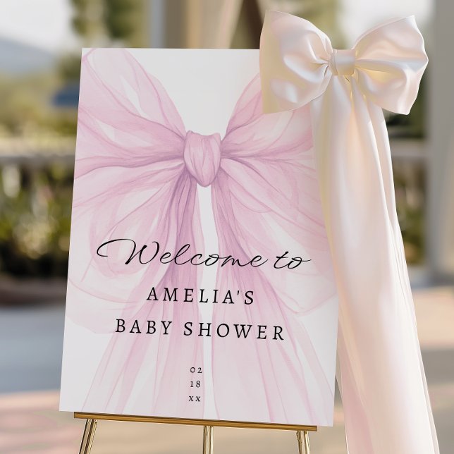 Script Blush Bow Welcome Baby Shower Sign (Creator Uploaded)