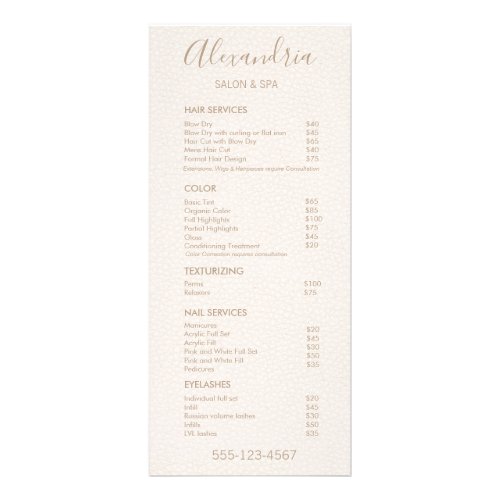 Script Blush Pink Leather Salon Service Menu