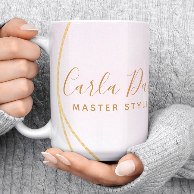 Script Blush Pink Watercolor Gold Circle Business Coffee Mug (Creator Uploaded)