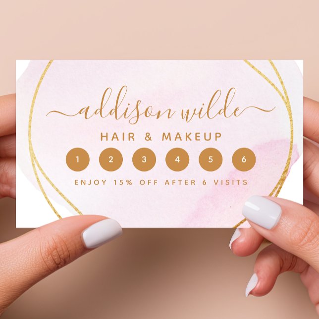 Script Blush Pink Watercolor Gold Circle Business Loyalty Card (Creator Uploaded)