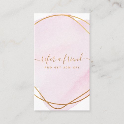 Script Blush Pink Watercolor Gold Circle Business Referral Card