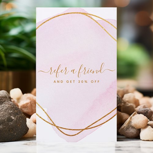 Custom Referral Cards 6 Script Blush Pink Watercolor Gold Circle Business Referral Card