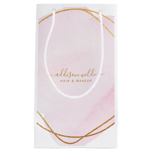 Script Blush Pink Watercolor Gold Circle Business Small Gift Bag