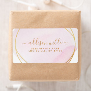 Script Blush Pink Watercolor Gold Circle Shipping Label