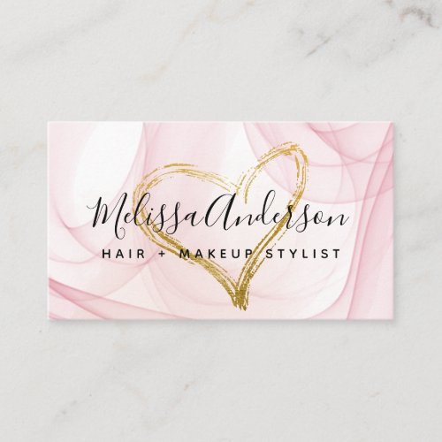 Script Blush Pink Watercolor Gold Foil Heart Business Card