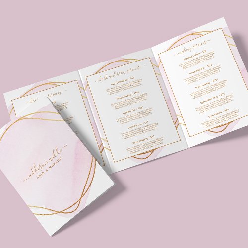 Script Blush Pink Watercolor Gold Salon Brochure