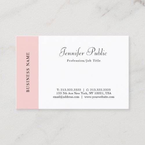 Script Blush Pink White Modern Minimalist Template Business Card