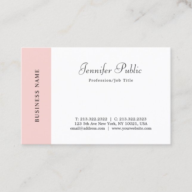 Script Blush Pink White Modern Minimalist Template Business Card (Front)