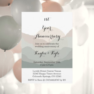 Script Boho Watercolor Mountain 1st Anniversary  Invitation