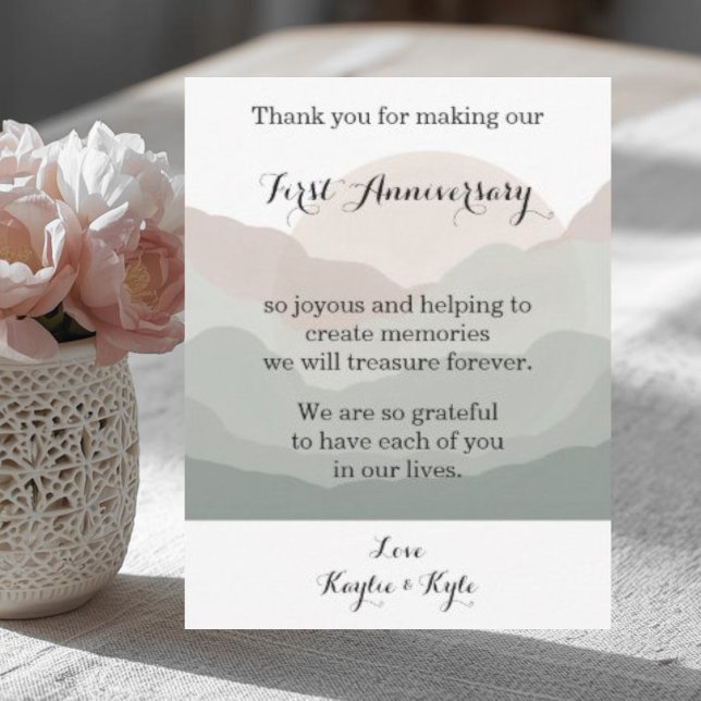 Script Boho Watercolor Mountain 1st Anniversary  Note Card (Creator Uploaded)